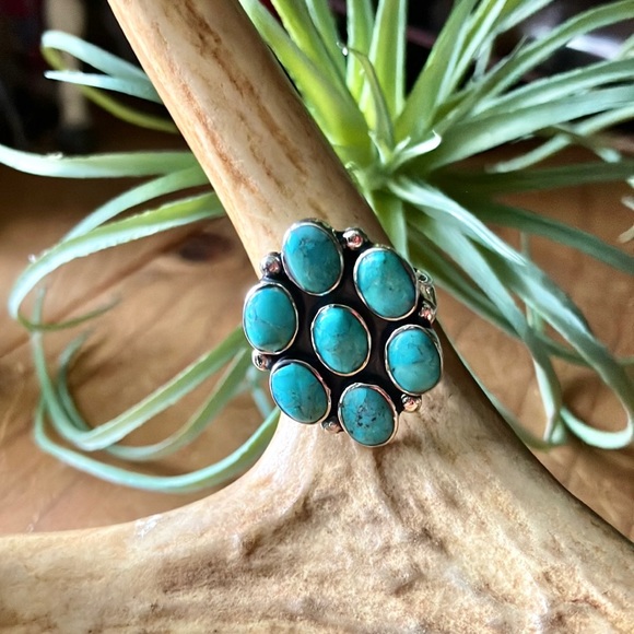 Sterling Silver Turquoise Ring Santa Fe Style Size 6 - Picture 4 of 15